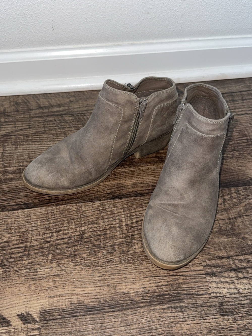 Maurices Taupe Suede Ankle Booties with Side Zipper